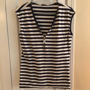 Michael Kors Half Zip Blue White Striped Tank Top